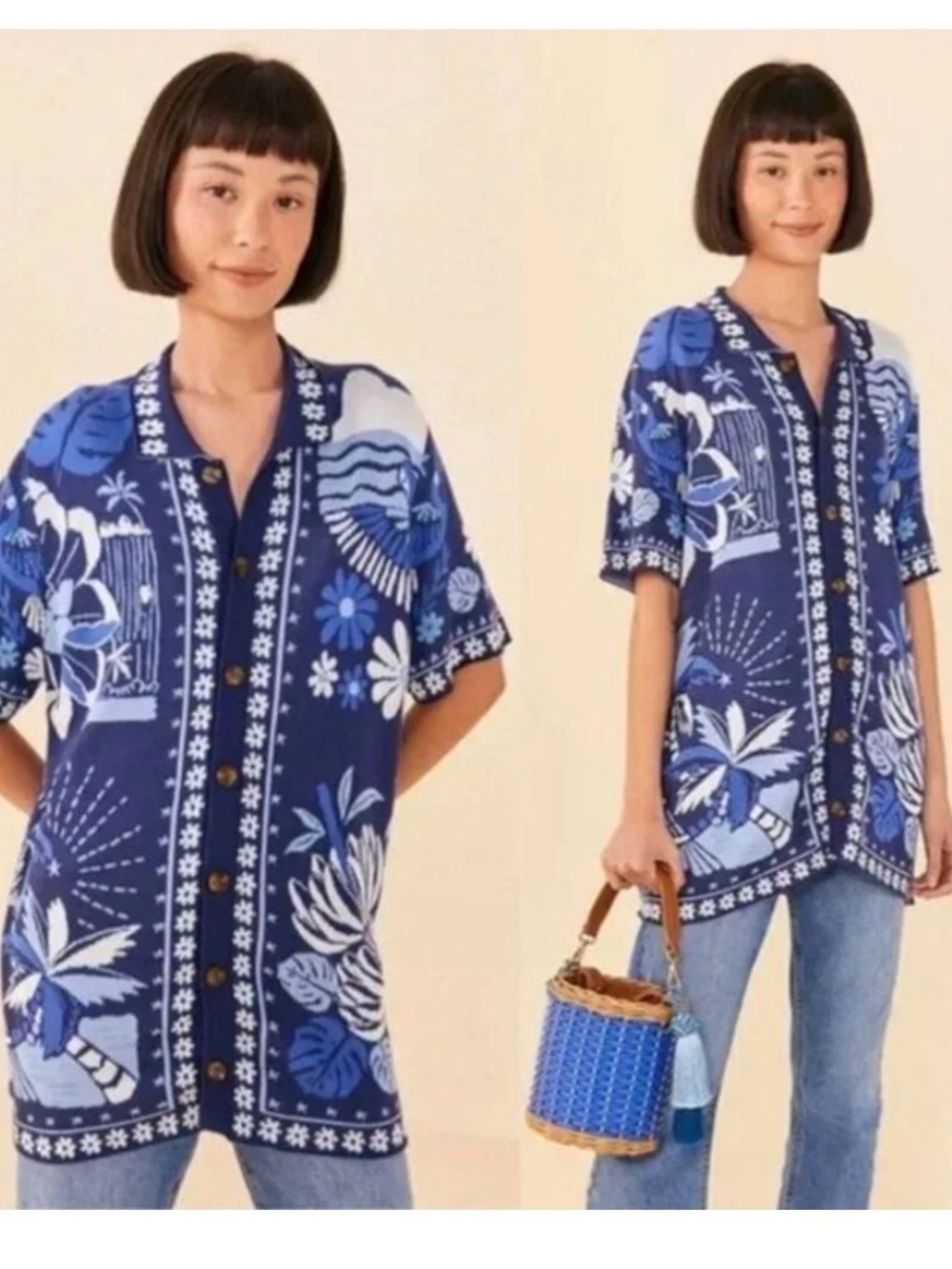 FARM Rio Blue Floral Button-Down Shirt